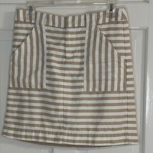 LOFT Tan and White Striped Mini Skirt